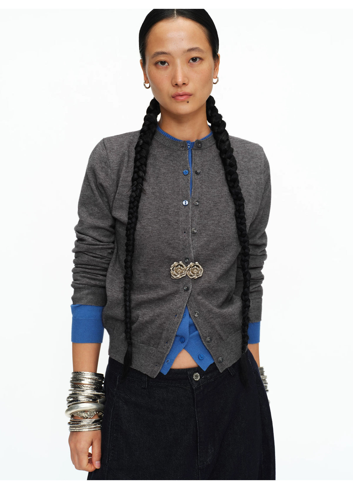 Fine-Knit Crew-Neck Cardigan