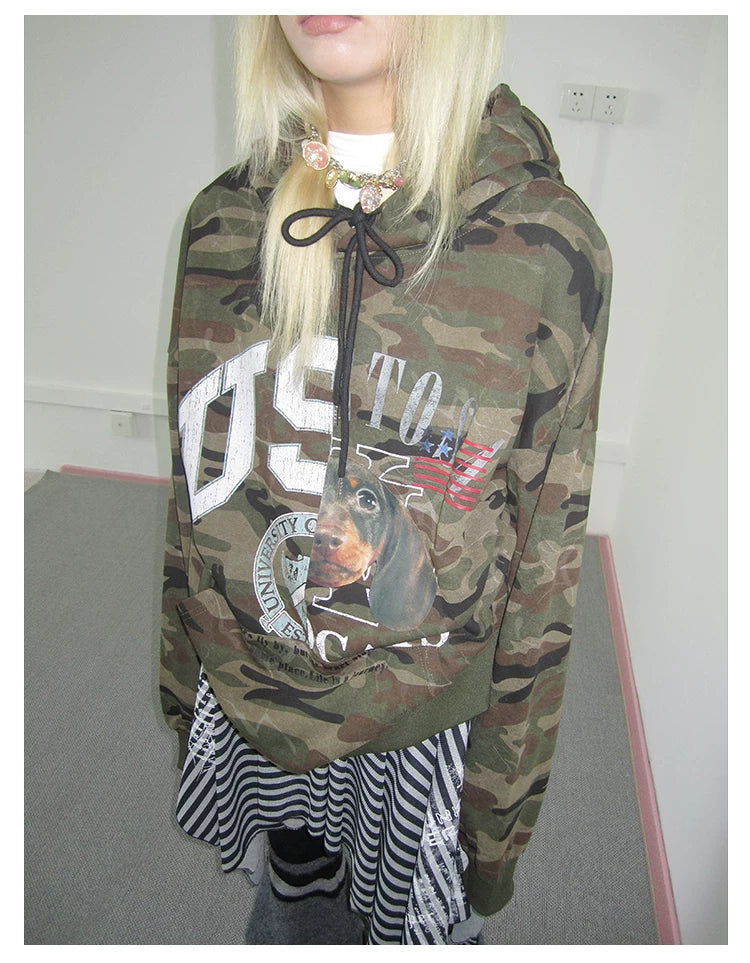 Dachshund Camo Print Hooded Sweatshirt