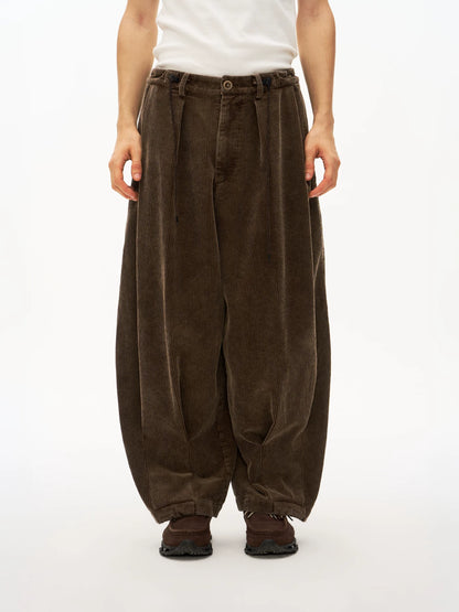 Washed Corduroy Balloon Trousers in brown product photo