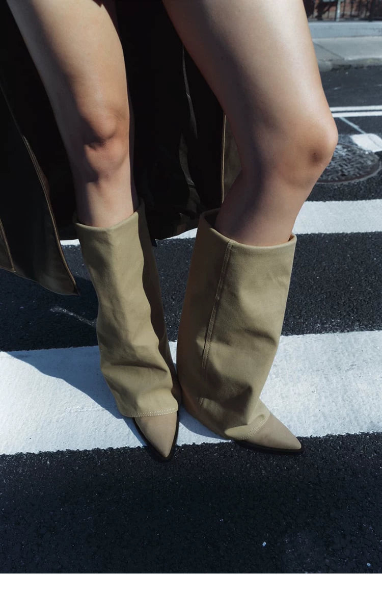 Women's Pointed Toe Block Heel Western Knee-High Boots