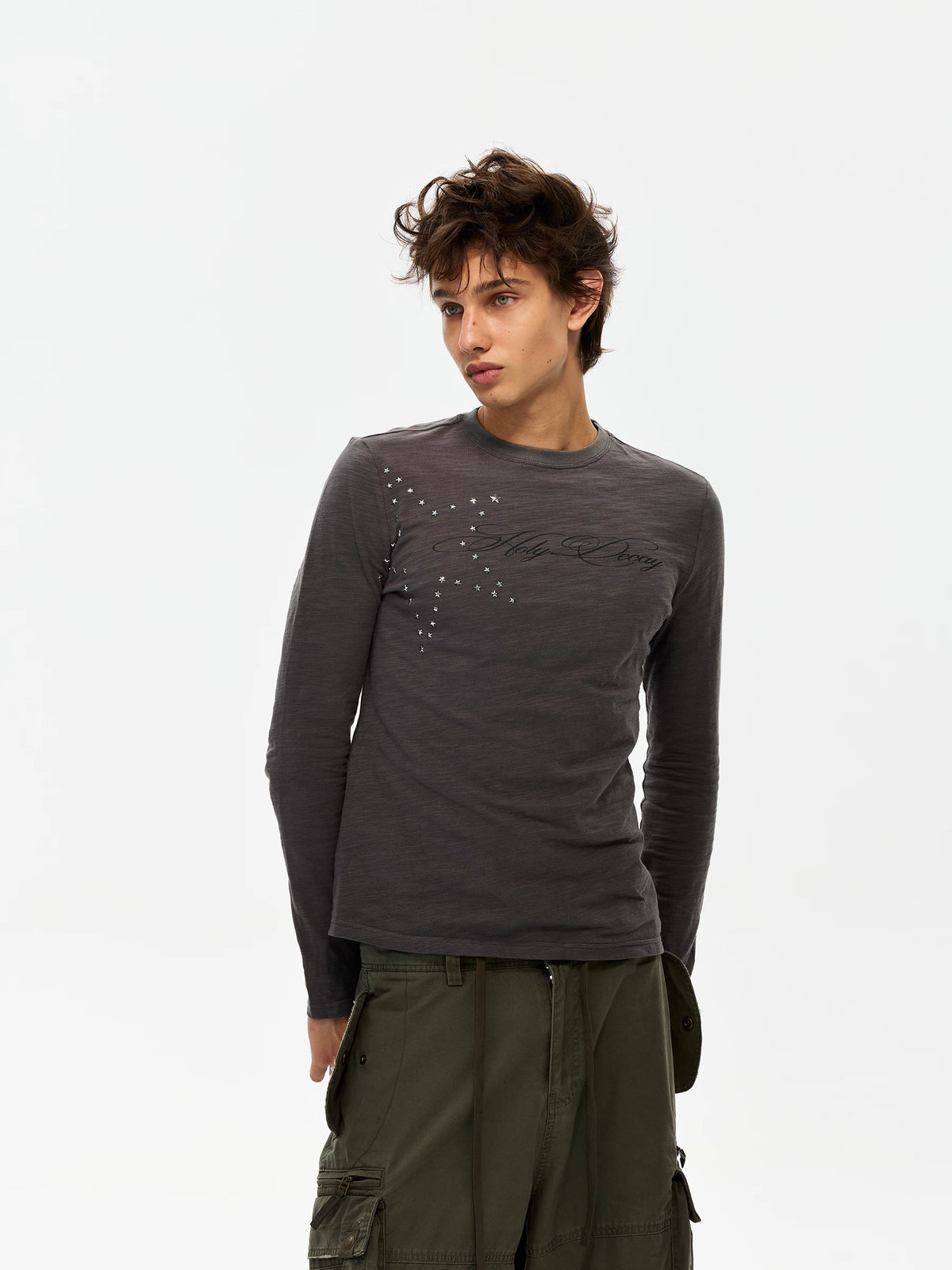 Unisex Star Graphic Long Sleeve T-Shirt in dark gray