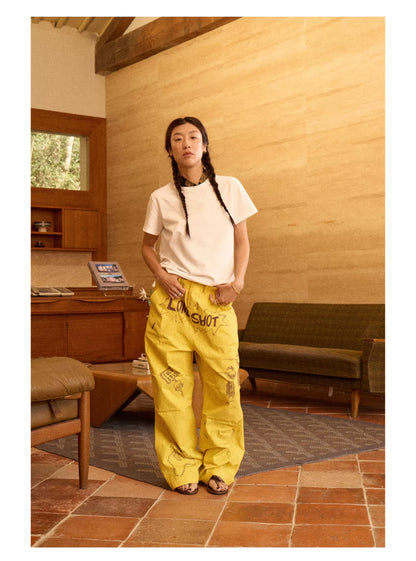 Hand-Drawn Print Wide-Leg Cargo Pants product photo