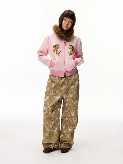 Tiger Embroidered Quilted Hooded Jacket