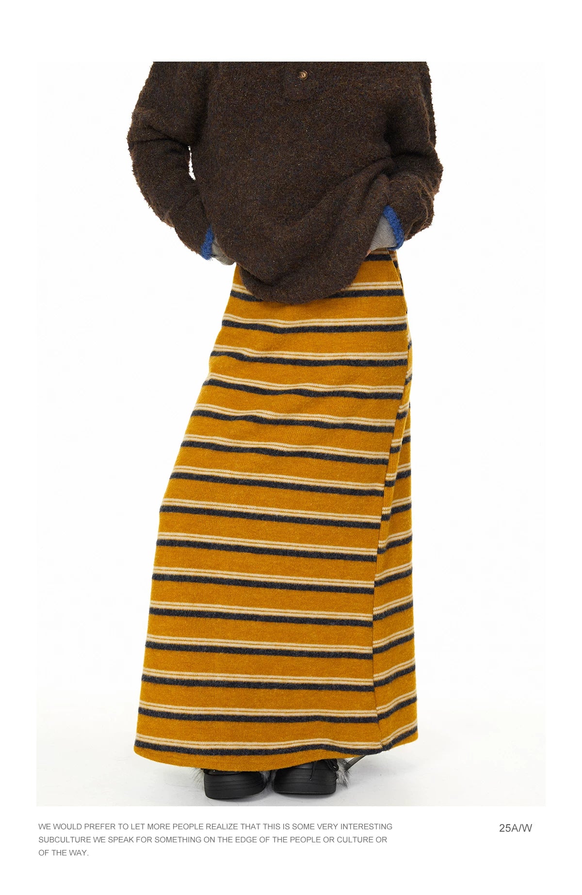 Mustard Striped Knit Midi Skirt in mustard yellow