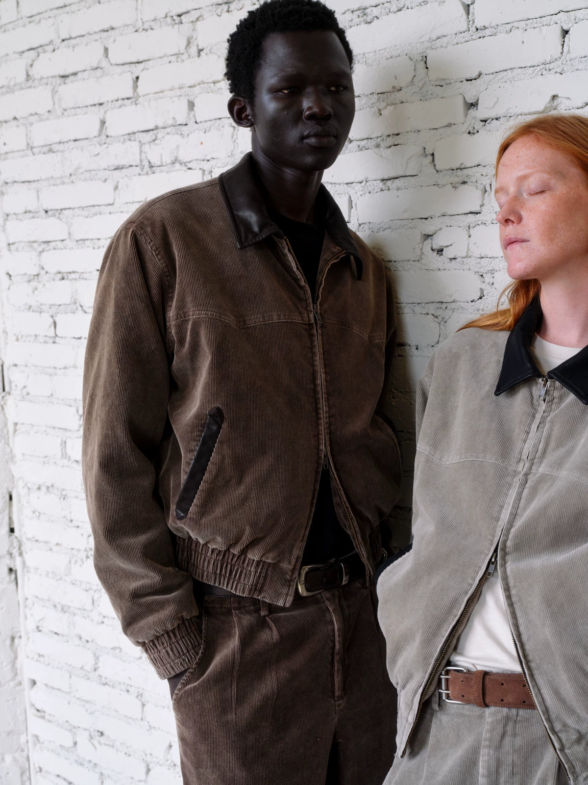VLABMADE Western Faux-Leather Collar Corduroy Jacket