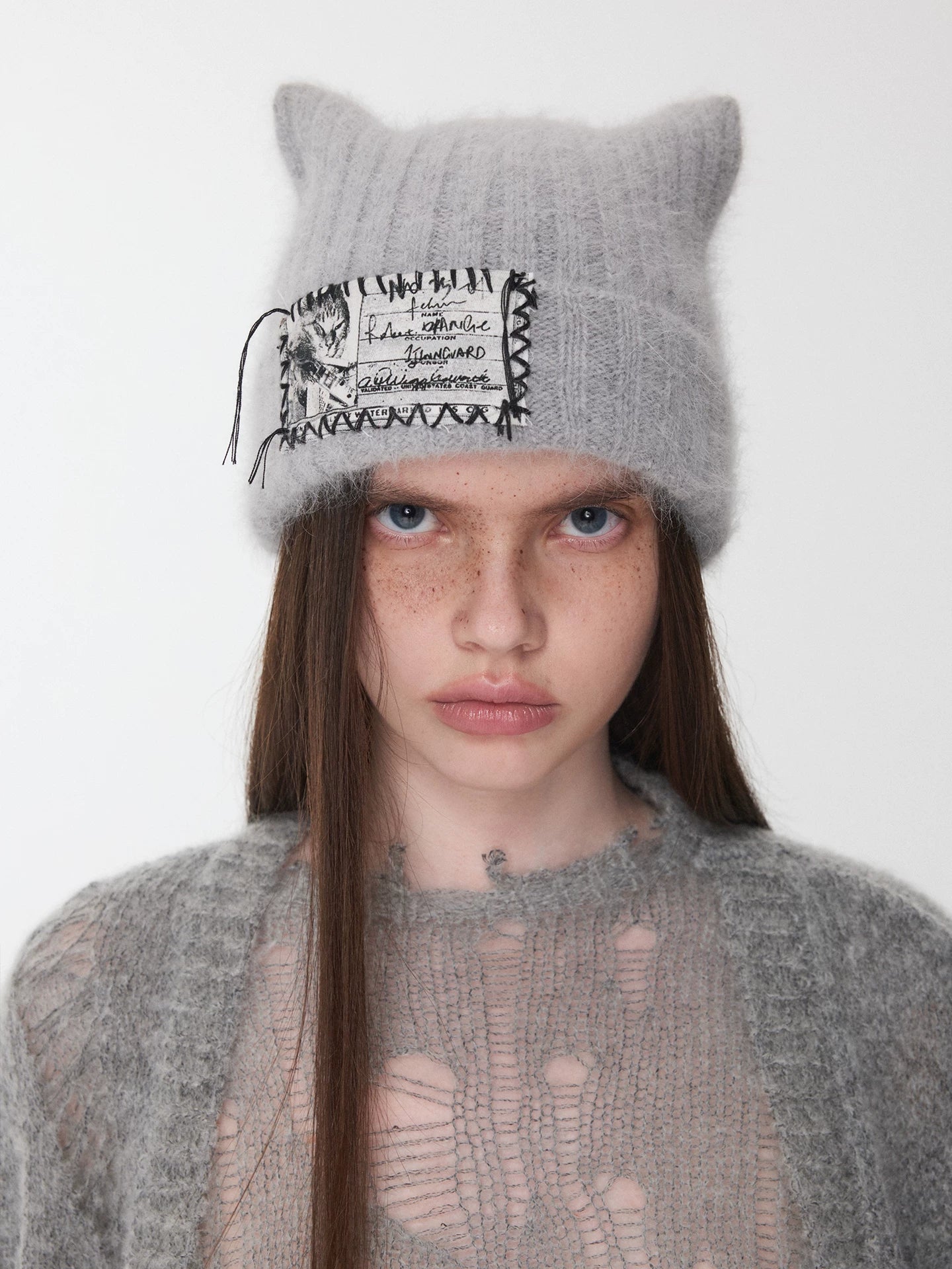 Cat Ear Faux Fur Knit Beanie with Hand-Sewn Label