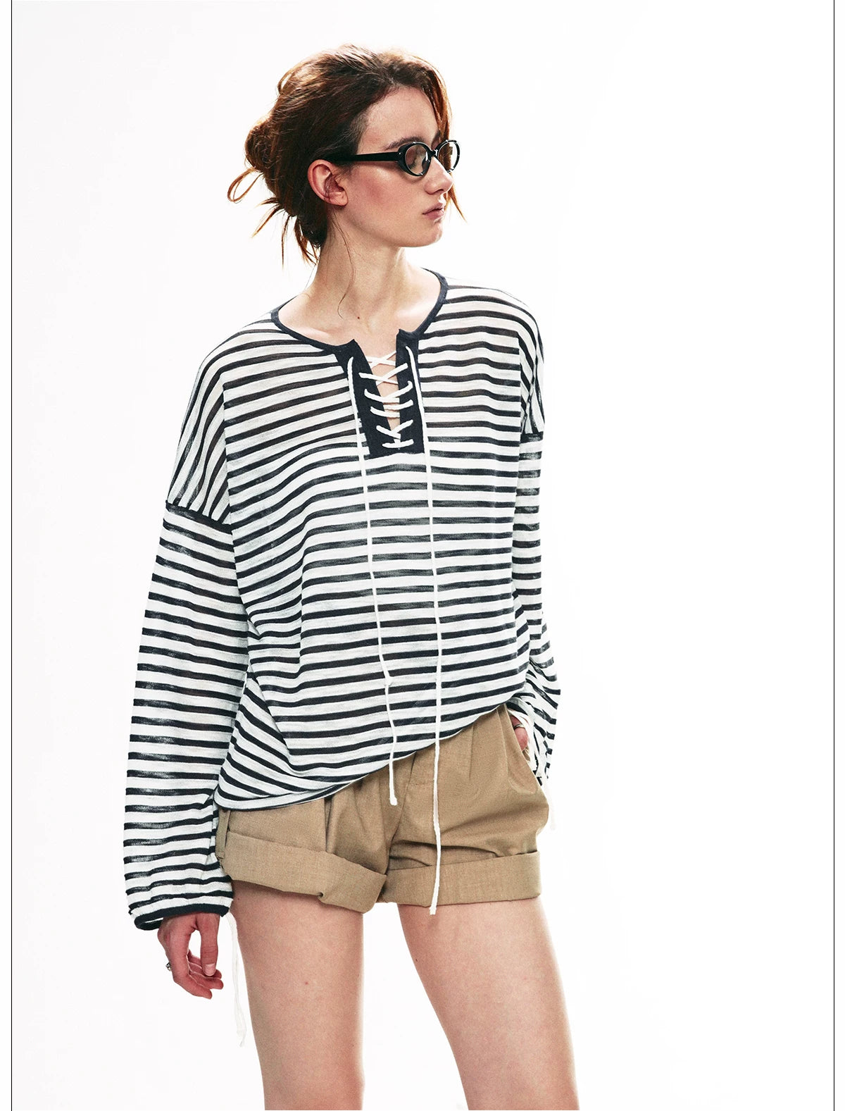 Striped V Neck Knit Top
