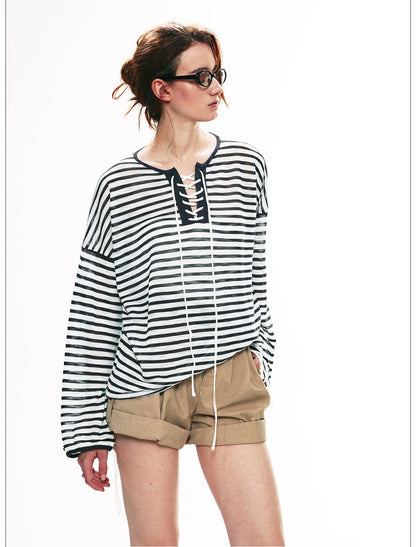 Striped V Neck Knit Top