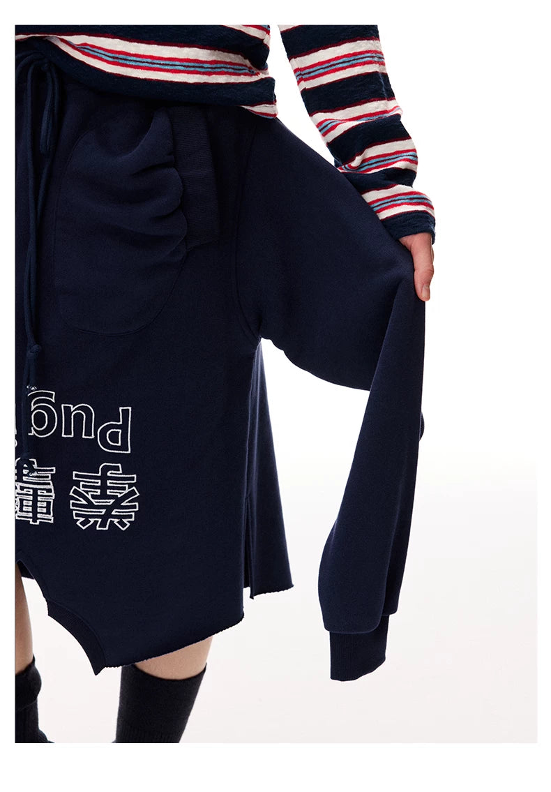 Detachable Sleeve Distressed Midi Skirt
