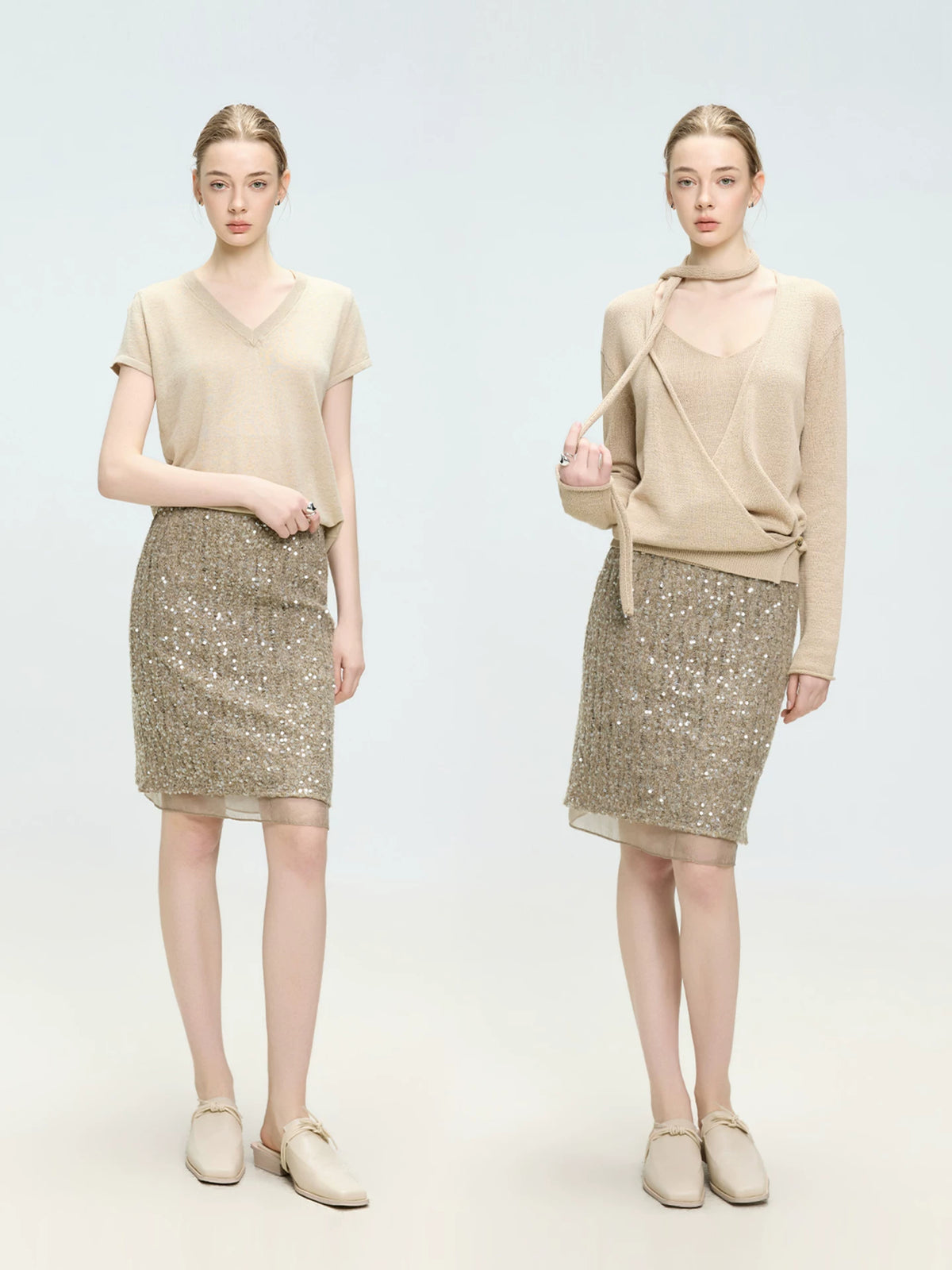 Sequin Slit Mini Skirt