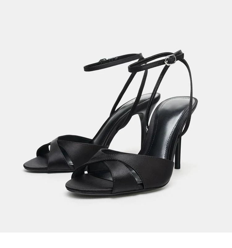Women's Gold Open Toe Stiletto Ankle Strap Sandals