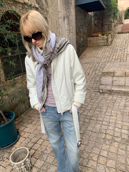 Detachable Fringe Plaid Wrap Scarf