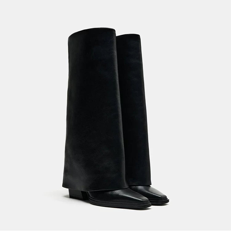Women's Square Toe Wide-Shaft Block Heel Knee-High Boots