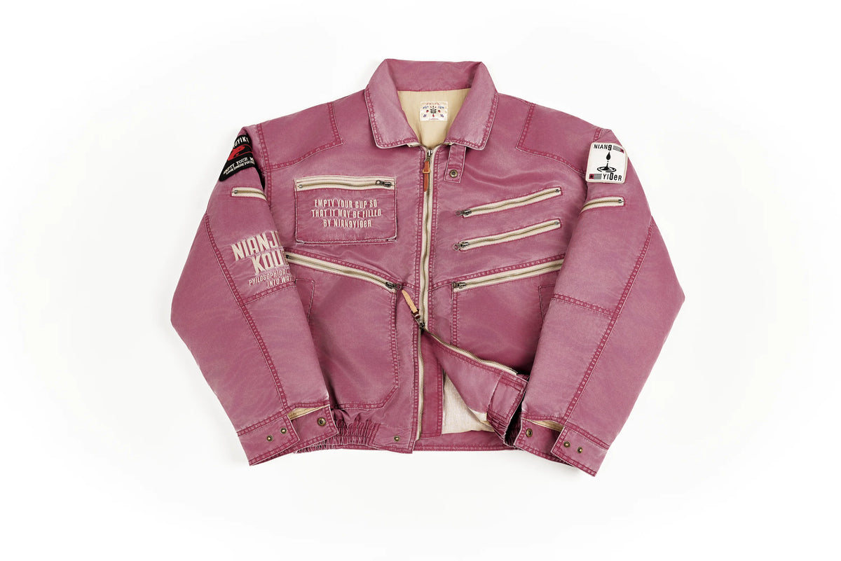 Washed Quilted Patch Embroidered Jacket