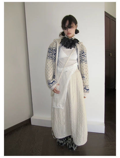 Cream Quilted A-Line Midi Skirt