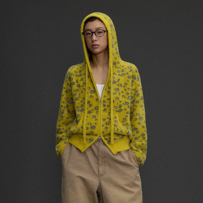 Yellow Leopard Knit Hoodie