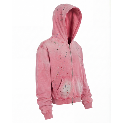 Pink rhinestone zip hoodie product view