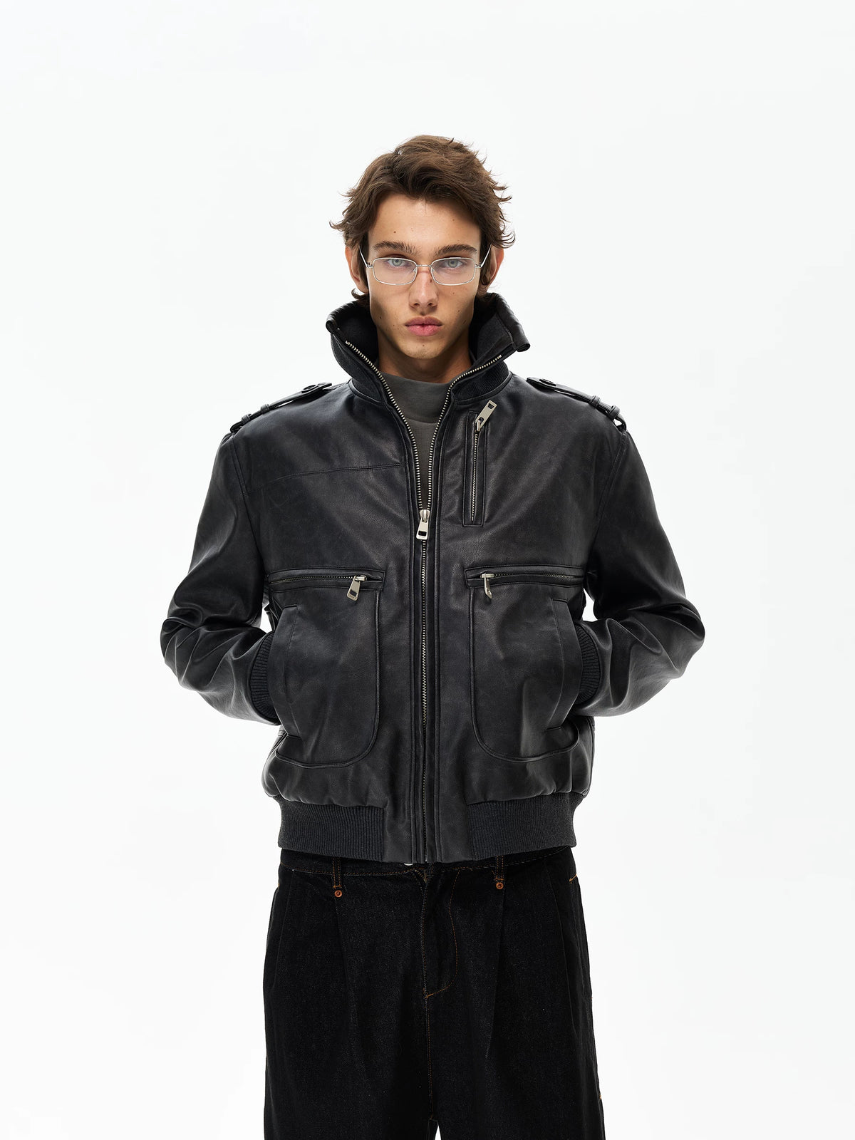 Distressed Black Leather-Look Jacket product photo