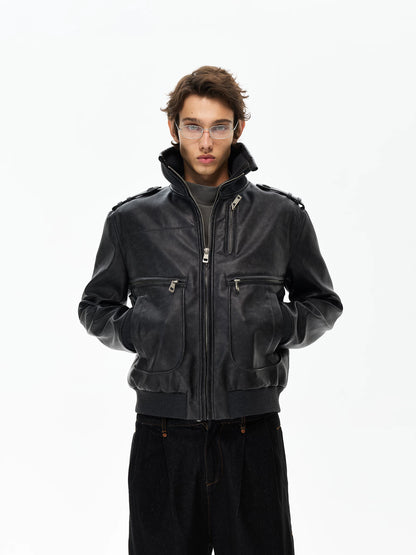 Distressed Black Leather-Look Jacket product photo