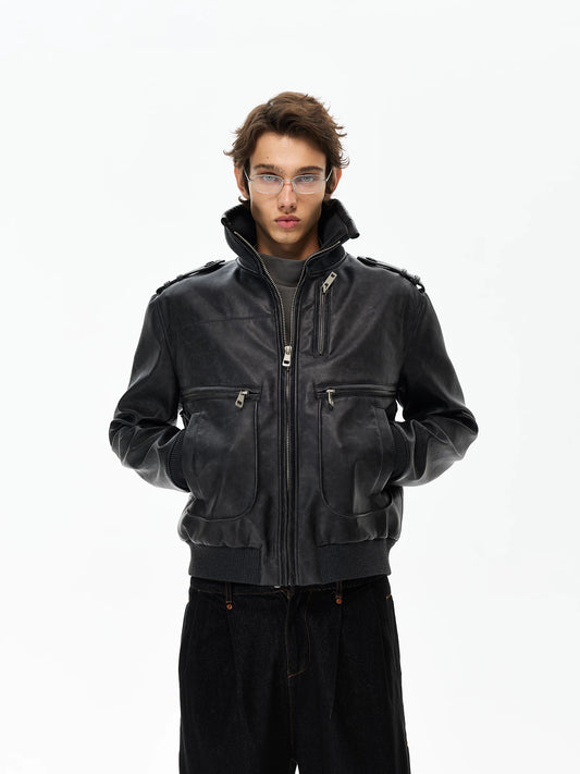 Distressed Black Leather-Look Jacket product photo