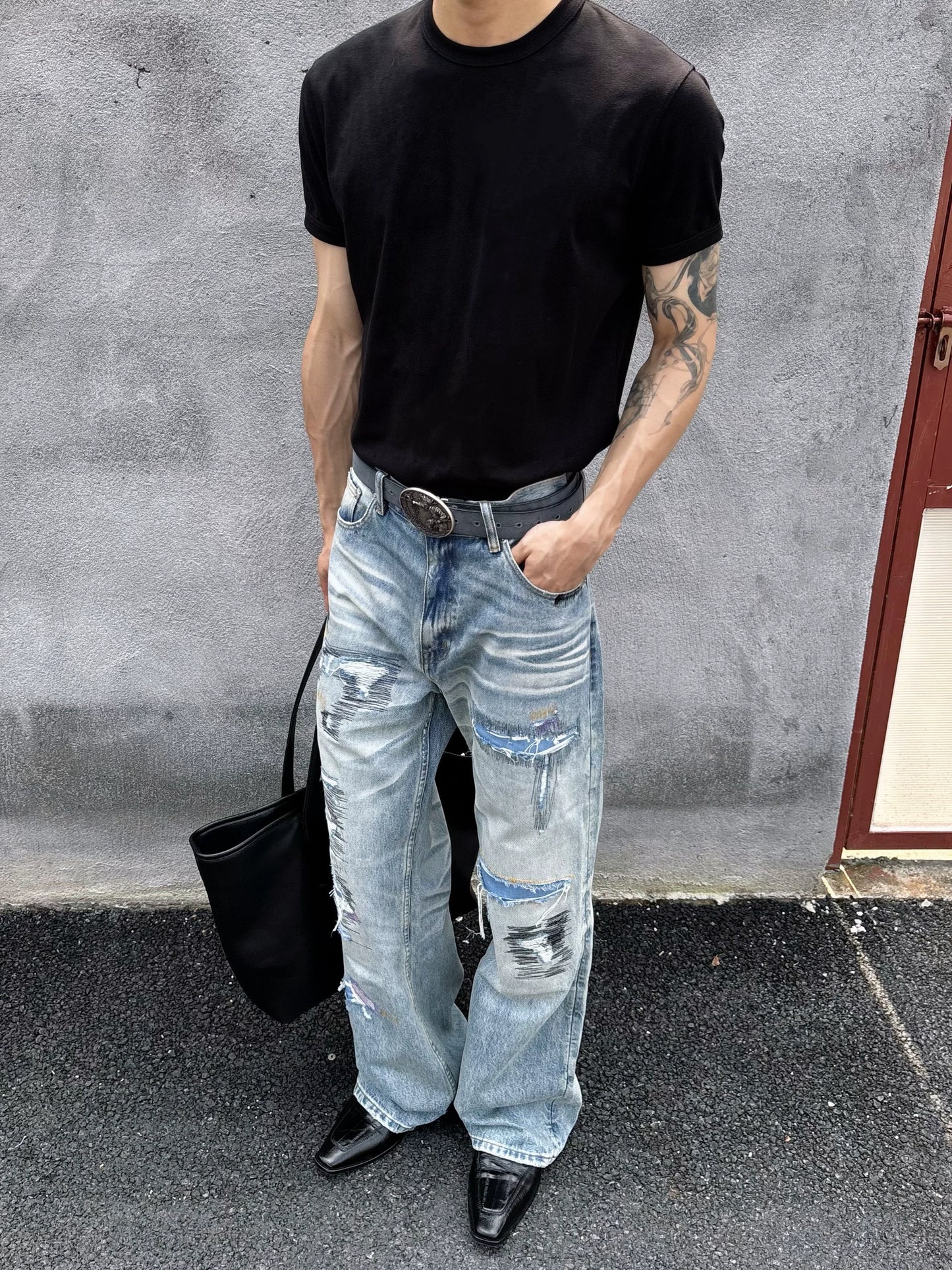 Boro Embroidered Distressed Jeans