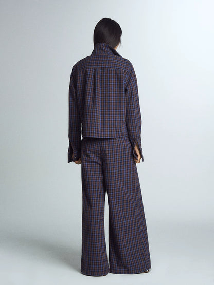 Blue Plaid Wide-Leg Trousers product view