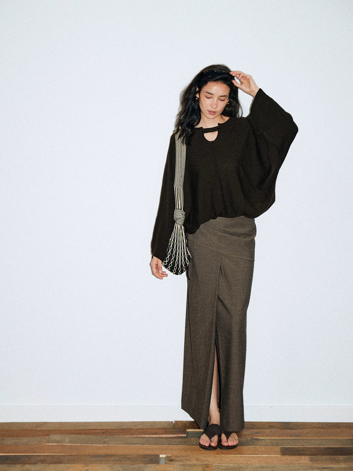 MOOFEEL Brown Slit Midi Skirt