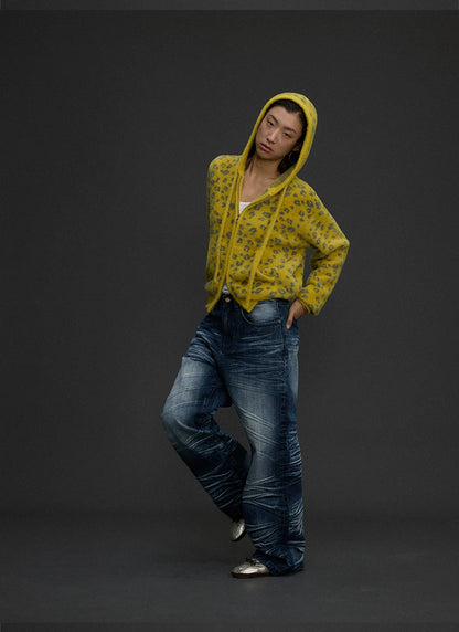 Yellow Leopard Knit Hoodie