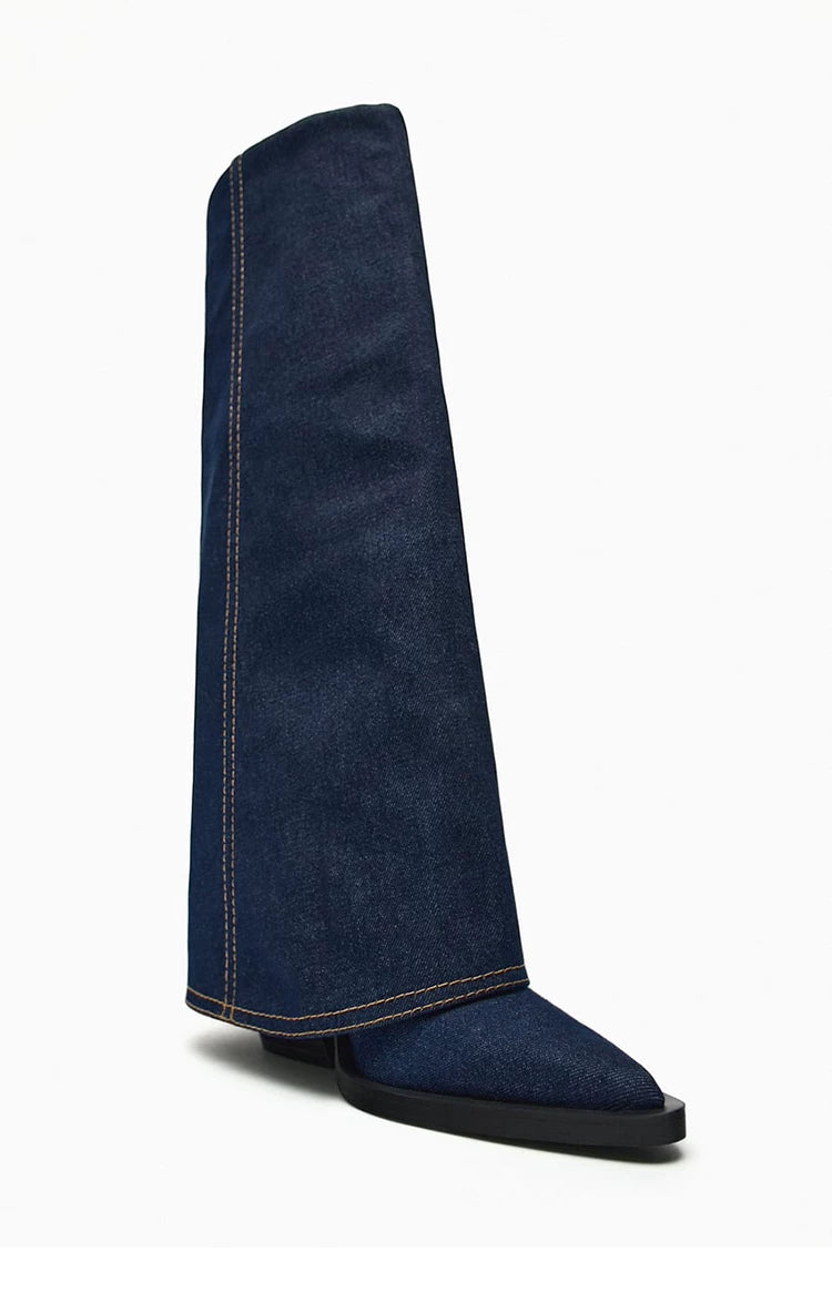 Women's Pointed Toe Block Heel Western Knee-High Boots