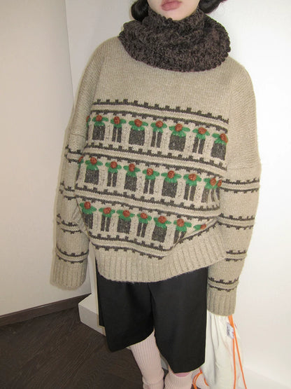 Fair Isle Striped Crew-Neck Sweater