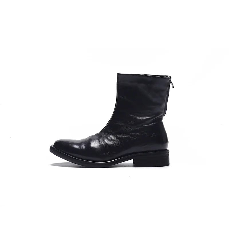 Black wrinkled leather ankle boots - side profile