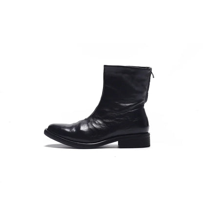 Black wrinkled leather ankle boots - side profile