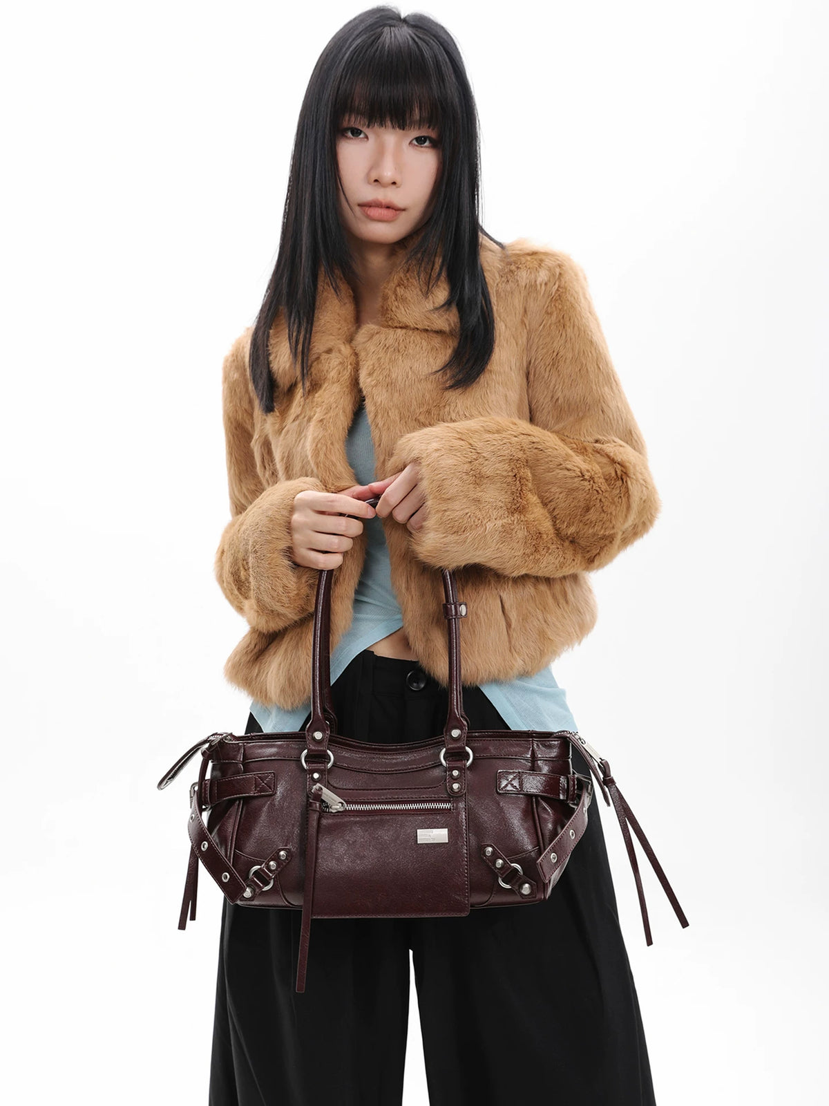 Burgundy Studded Zip Underarm Bag product photo