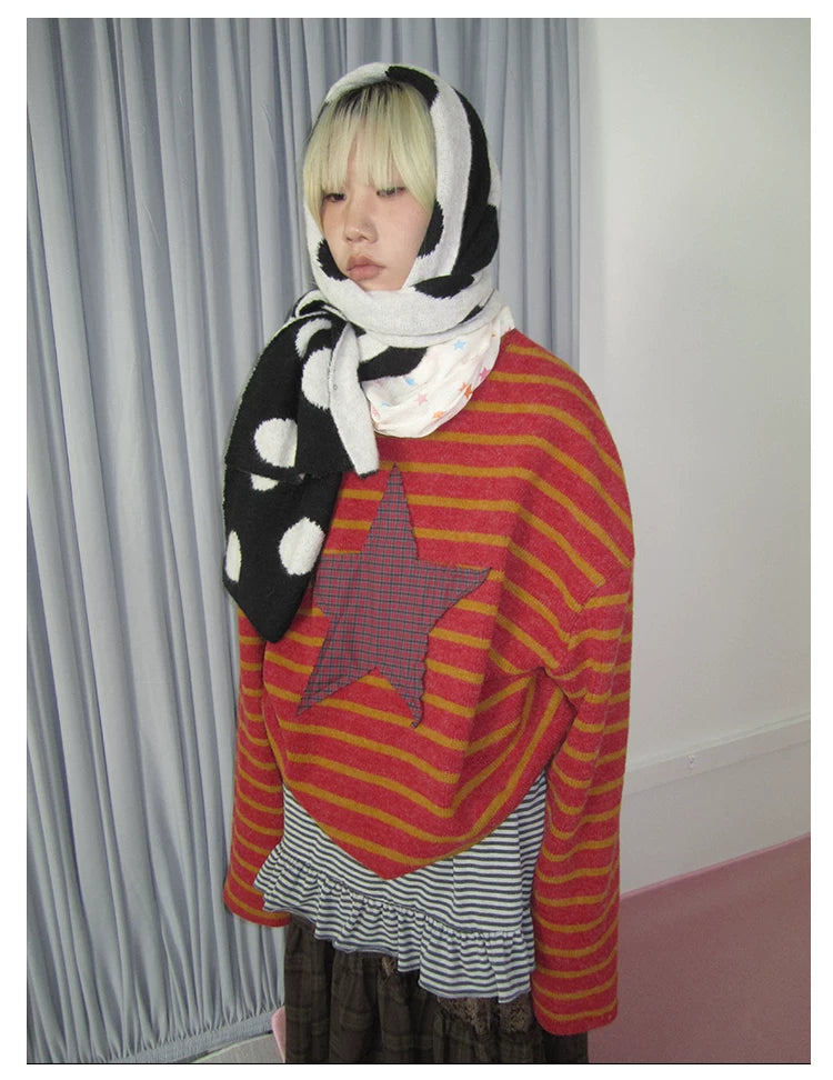 Star Stripe Patchwork Knit Sweater