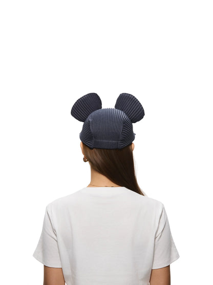 Denim Blue Pleated Ear Detail Flat Brim Baseball Cap