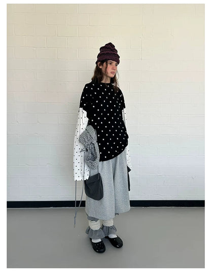 Star and Polka Dot Patchwork Long-Sleeve Top