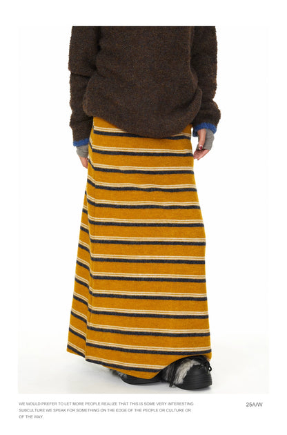 Mustard Striped Knit Midi Skirt in mustard yellow