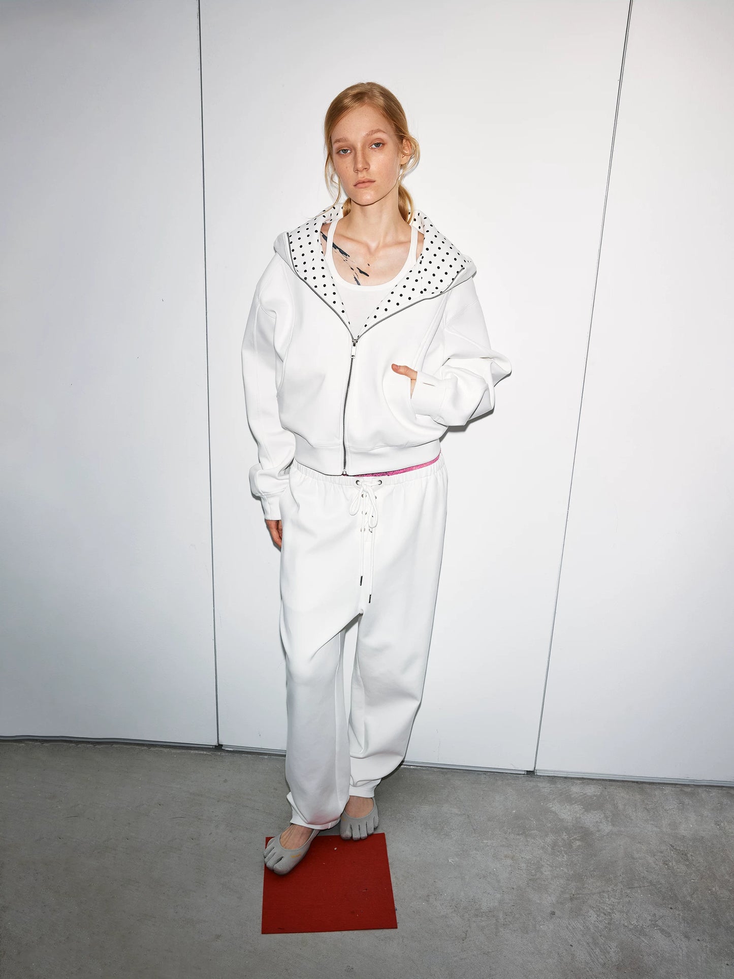 Polka Dot Colorblock Relaxed Hooded Sweatshirt