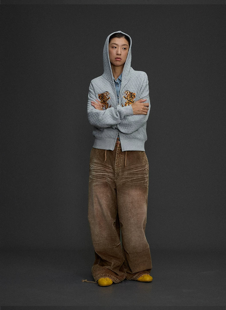 Wide Leg Corduroy Cargo Pants product photo, brown