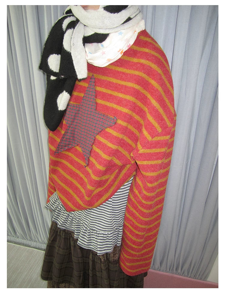 Star Stripe Patchwork Knit Sweater