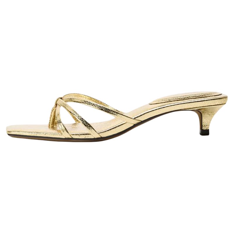 Women's Square Toe Kitten Heel Thong Sandals