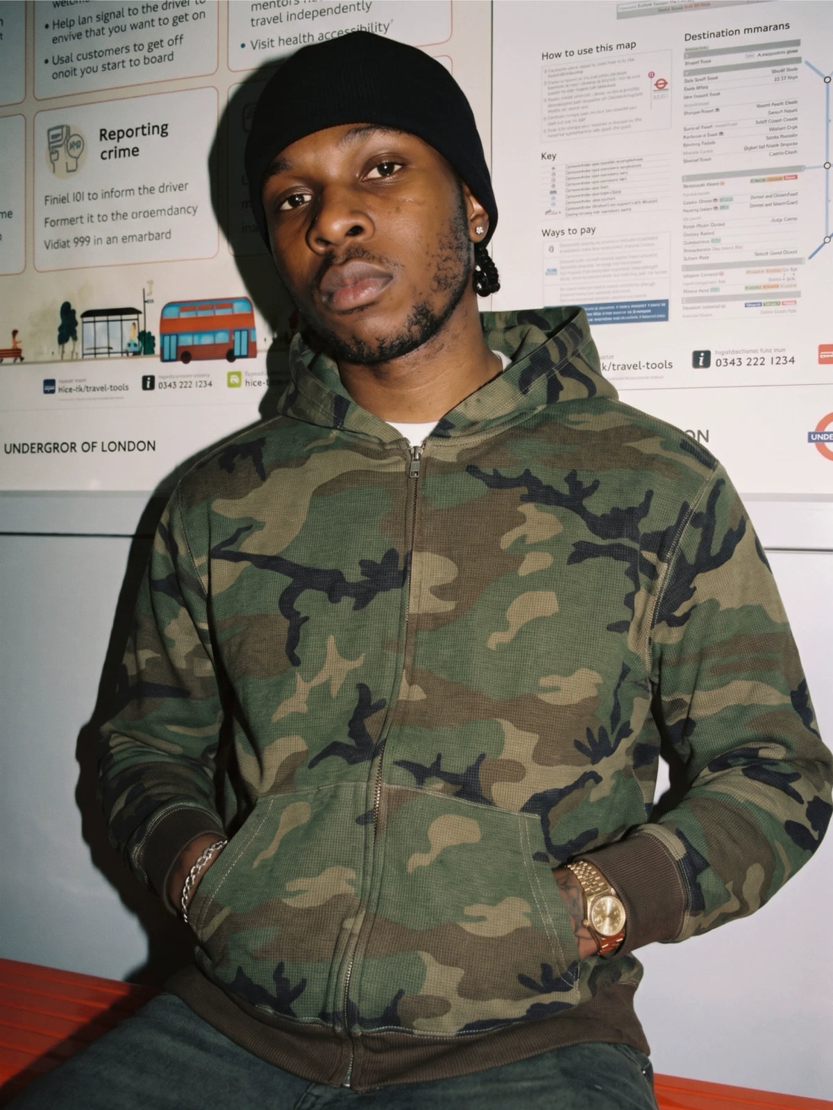 Men's Camo Waffle Zip Hoodie — Model view