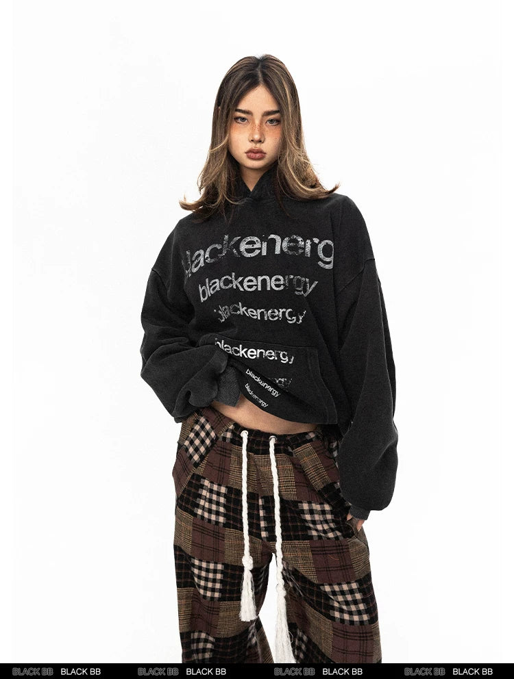 Washed Letter Print Hoodie