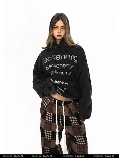 Washed Letter Print Hoodie