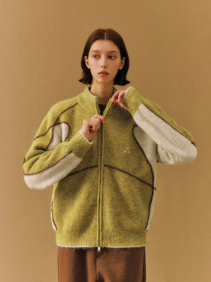 FPA Piqué Contrast Stand-Collar Zip Cardigan