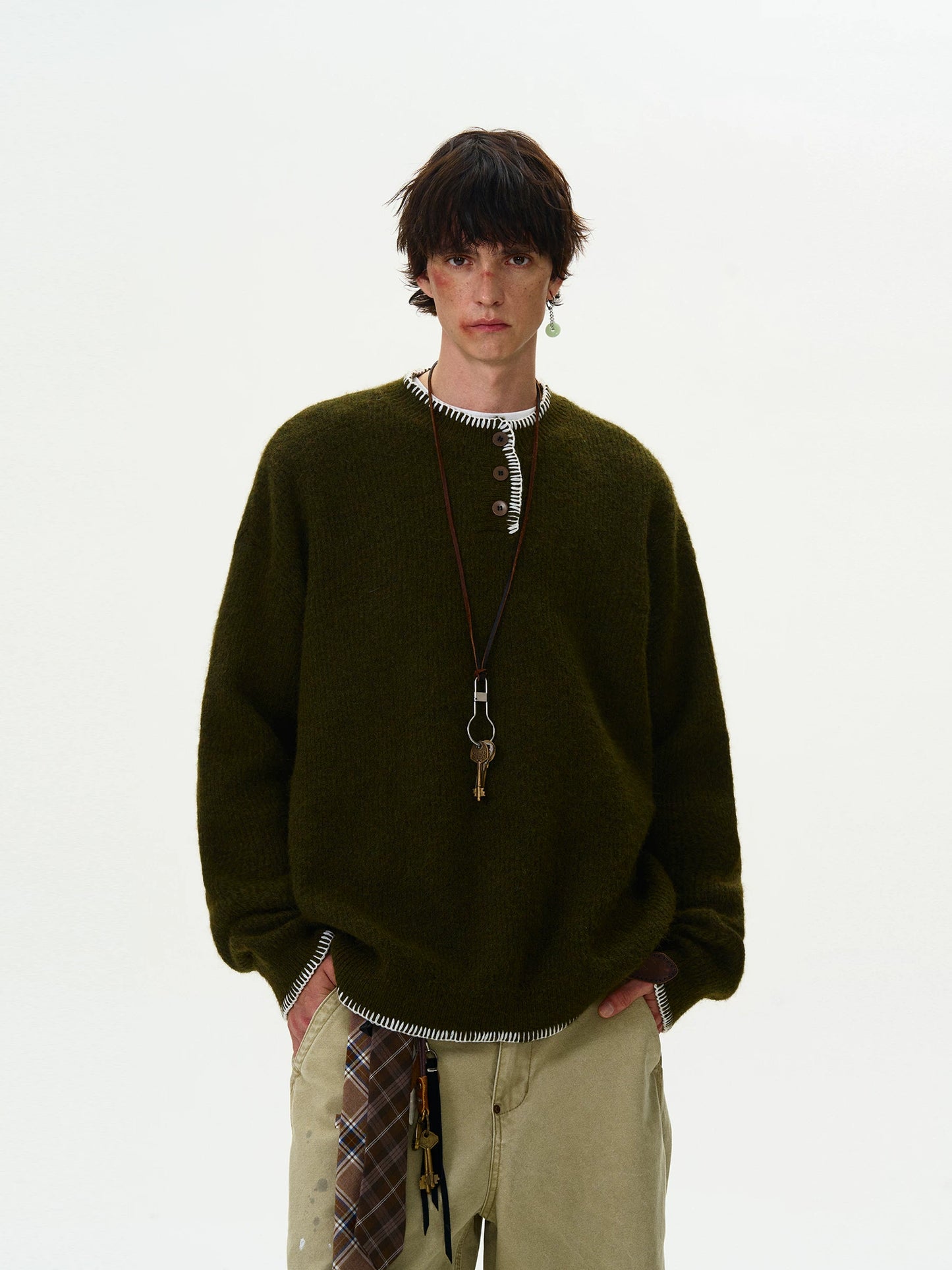 Unisex Vintage Henley Knit Sweater