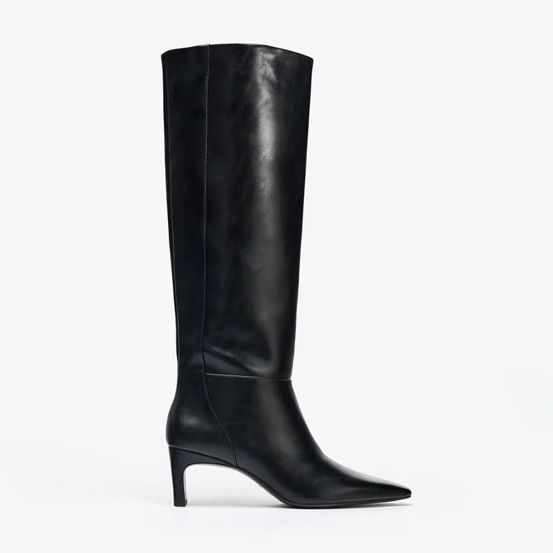 Women's Square Toe Sculptural Heel Knee-High Boots