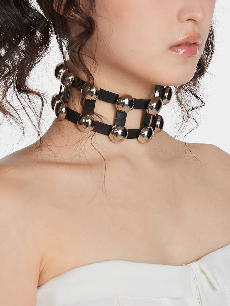 Three-Tone Adjustable Studded Choker worn view