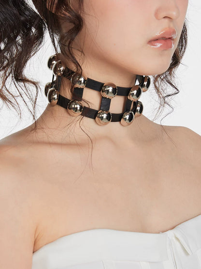 Three-Tone Adjustable Studded Choker worn view
