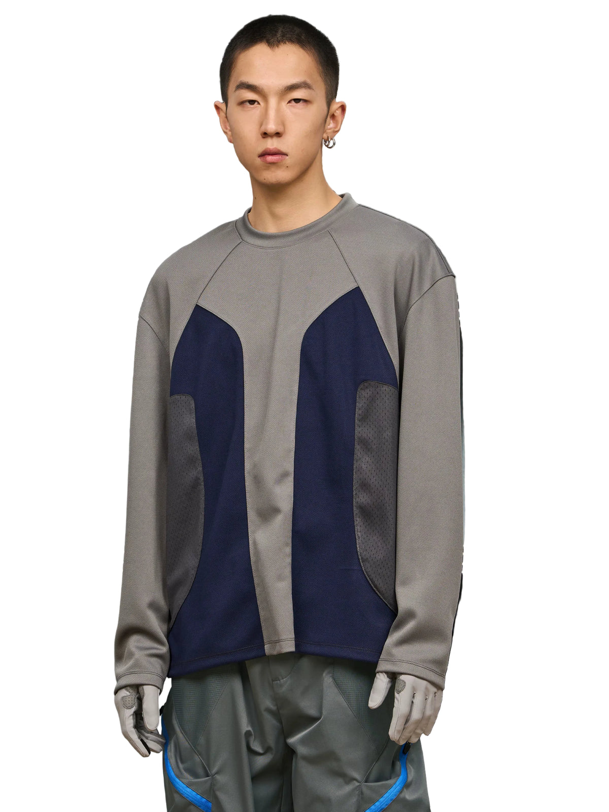 7440 37 1 Navy Grey Mesh Panel Long-Sleeve T-Shirt